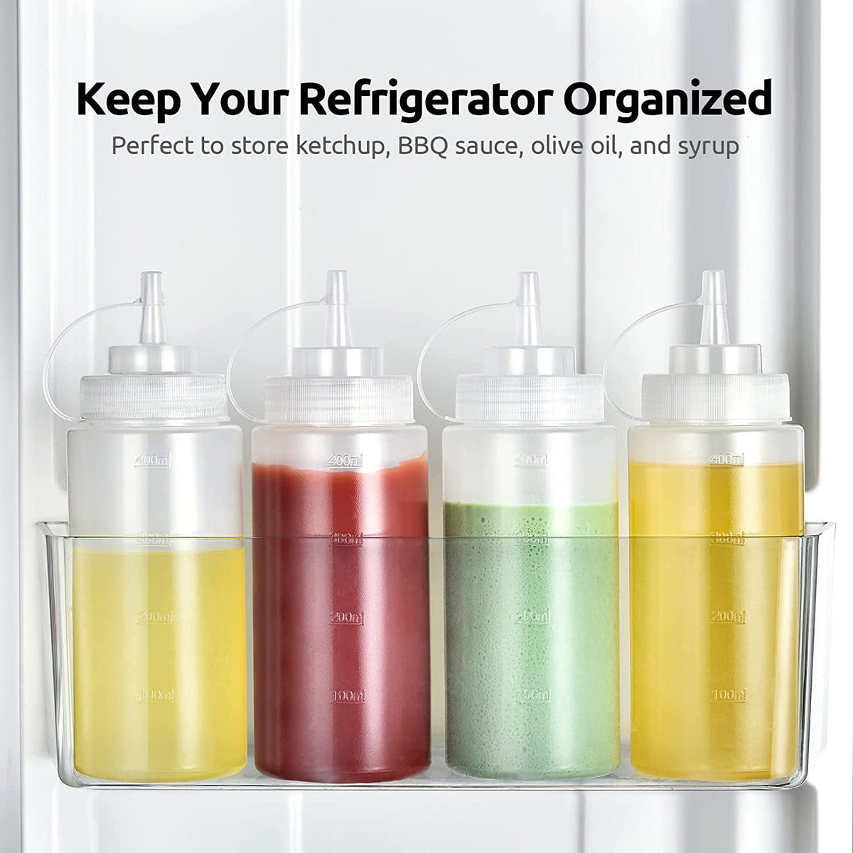 U-Taste Condiment Squeeze Bottles, Food Grade Plastic Sauce Container Squirt Bottle, Leakproof Oil Dispenser for Ketchup BBQ Salad Dressing, 16oz/6pcs
