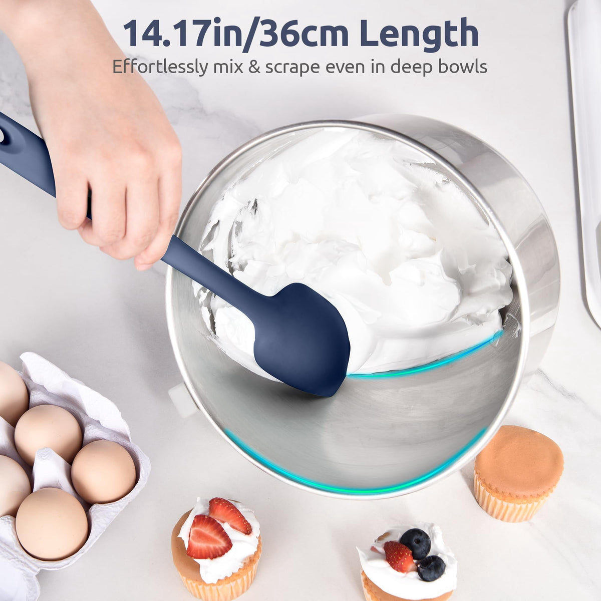 U-Taste 14in Extra Long Spoon Spatula: 600ºF Heat Resistant Silicone Spoonula Cooking Utensils for Kitchen Use, Non-Stick Scoop Scraper, Midnight Blue