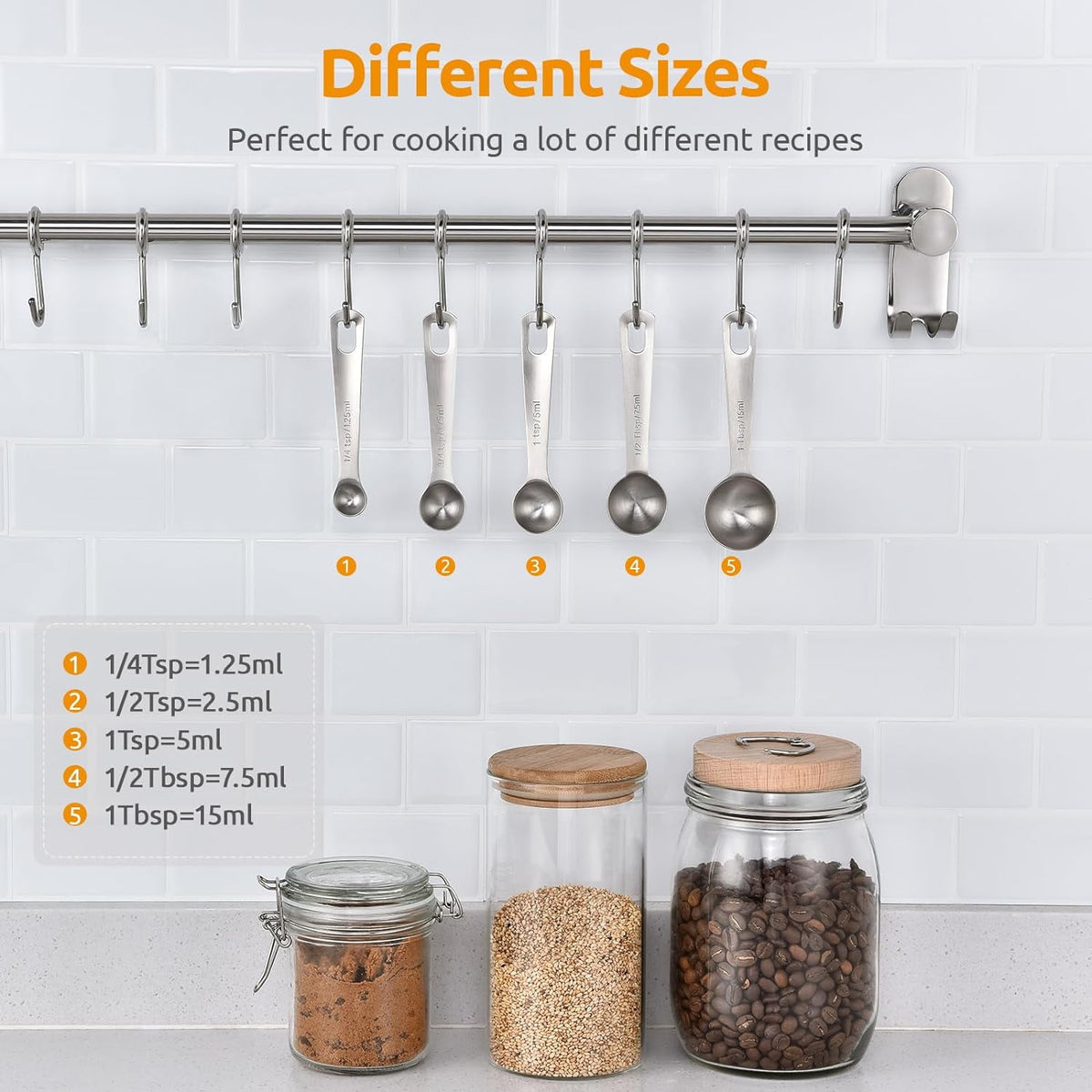 U-Taste 18/8 Stainless Steel Measuring Spoons Set of 8: 1/4 Tsp, 1/2 Tsp, 1 Tsp, 1/2 Tbsp, 1 Tbsp for Kitchen Dry and Liquid Ingredients