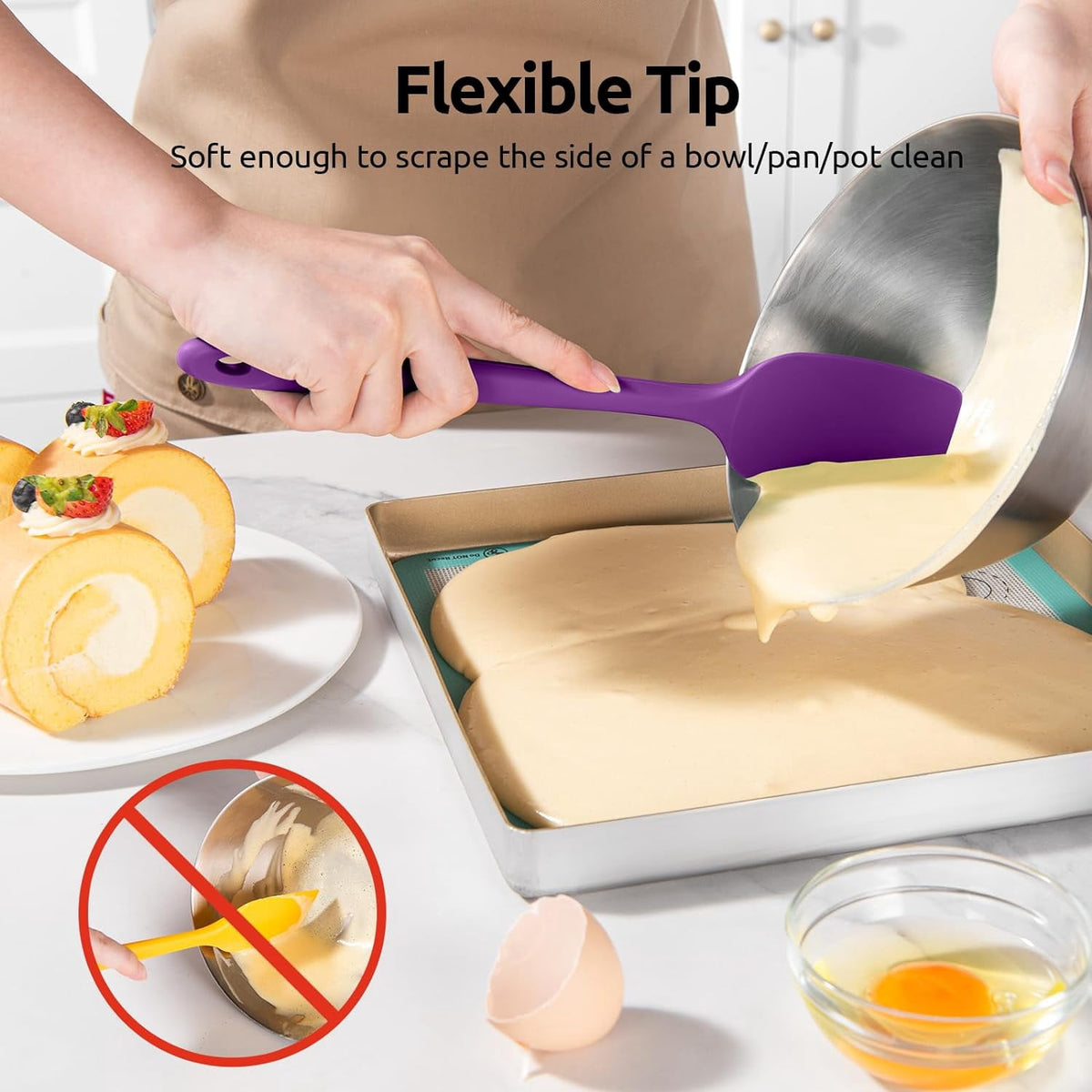 U-Taste Silicone Spatula Set of 4, 600°F High Heat Resistant Kitchen Cooking Utensils Baking Supplies, Food Grade Seamless Rubber Scraper, Colorful