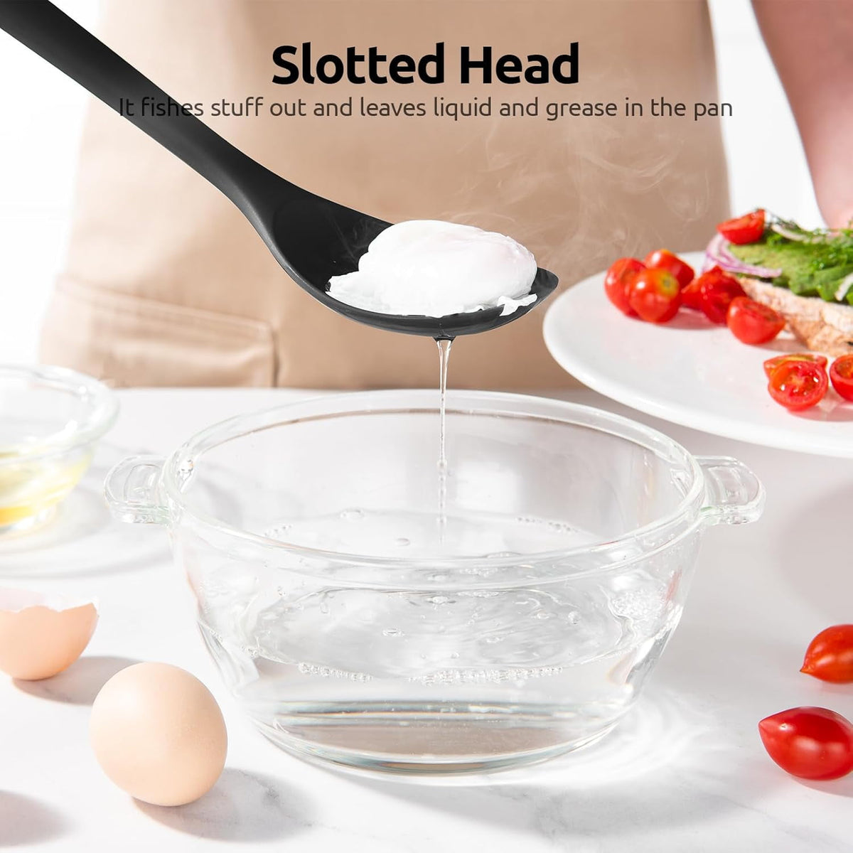 U-Taste 600°F Heat Resistant Silicone Spoons Set of 2, 13.3in Long Large Cooking Spoon, Rubber Kitchen Utensil for Mixing/Stirring/Serving, Black
