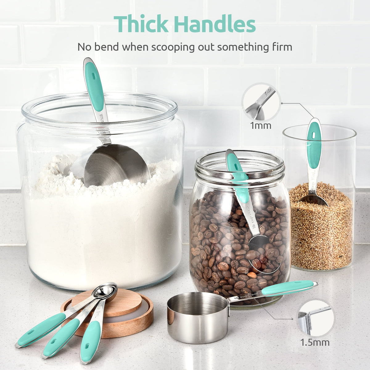 U-Taste 18/8 Stainless Steel Measuring Cups and Spoons Set, Metal Stacking Measure Set for Baking Cooking, Reinforced Welded Joints, 12Pcs, Aqua Sky
