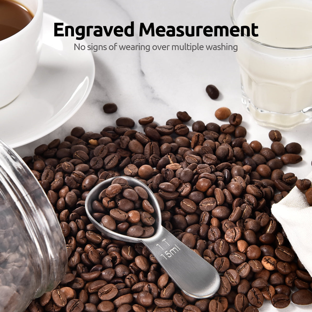 U-Taste 18/8 Stainless Steel Coffee Scoop, Durable Metal Measuring Spoon for Ground Coffee Bean, Short Handle Tablespoon Scooper, 1 Tbsp Scoop