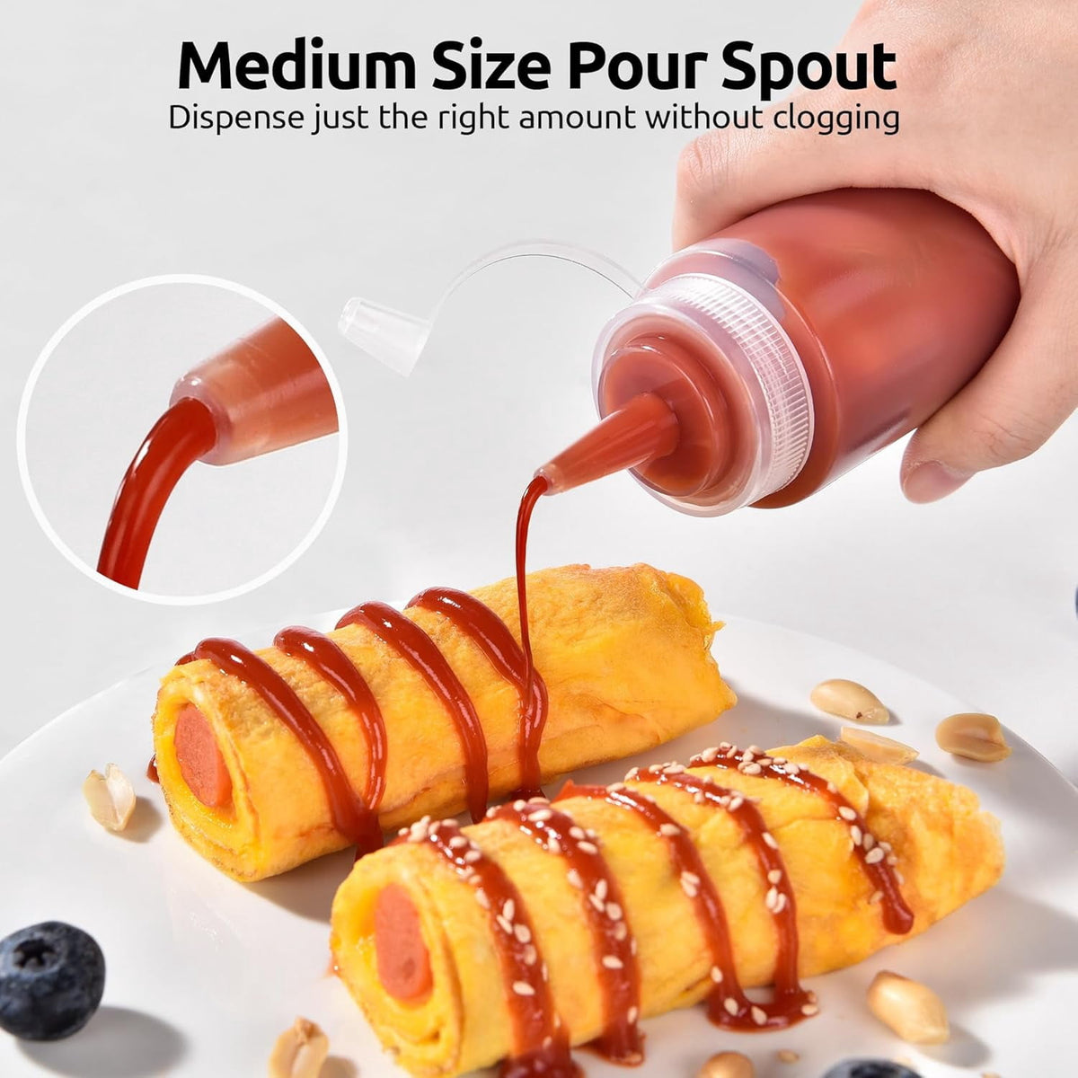 U-Taste 8oz Condiment Squeeze Bottles: Sauce Bottles with Twist on Caps and Measurement, Leakproof Squirt Reusable Plastic Oil Container Dispenser for Ketchup, BBQ, Salad, Dressing (Pack of 6)