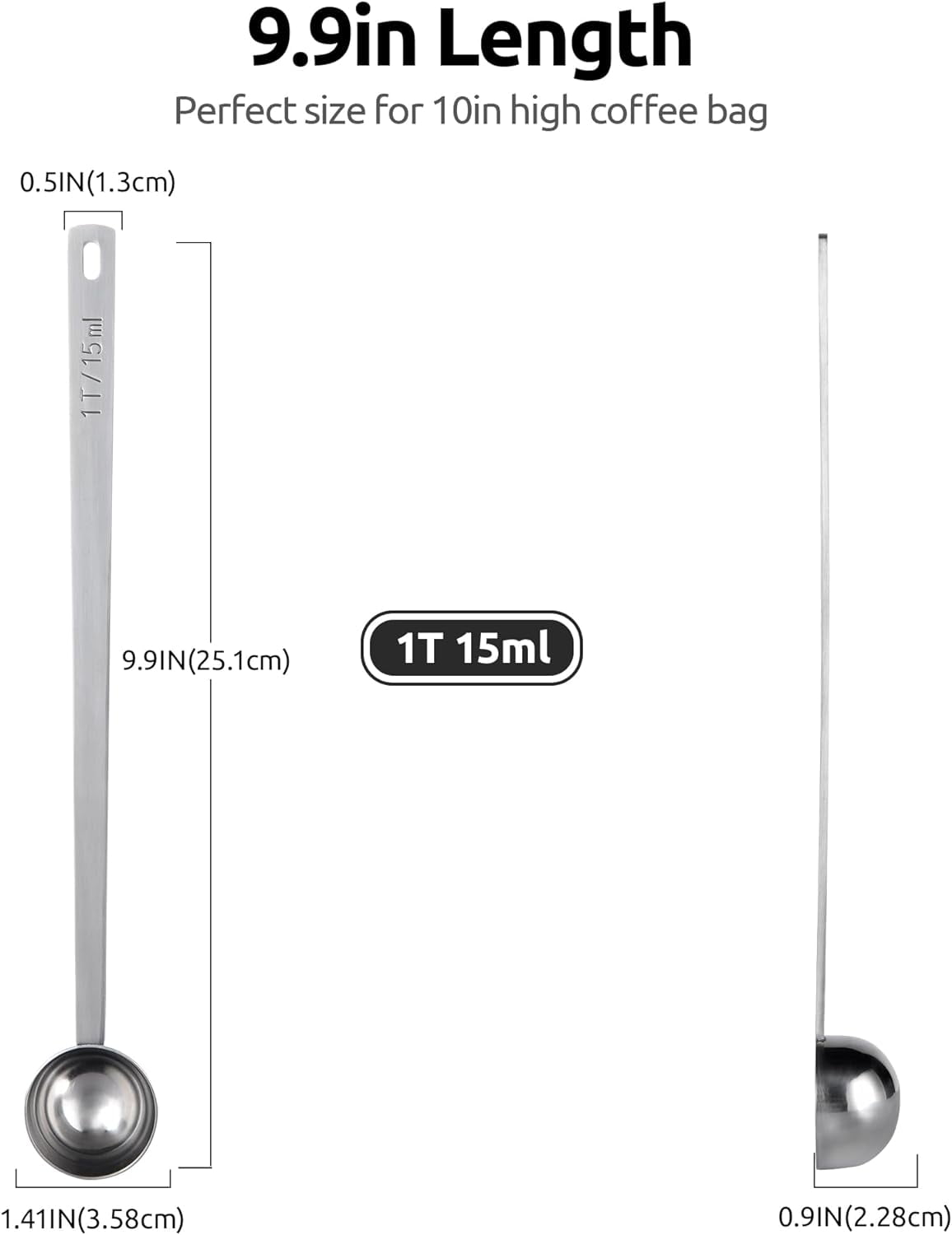 U-Taste Coffee Scoop 2 Tablespoon: 18/8 Stainless Steel Measuring Scooper for Ground Coffee Bean Espresso, 8.5in Extra Long Handle Metal Meaure Spoon