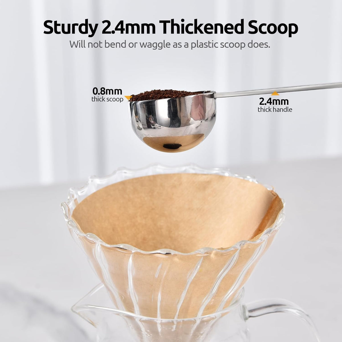 U-Taste Coffee Scoop 2 Tablespoon: 18/8 Stainless Steel Measuring Scooper for Ground Coffee Bean Espresso, 6.9in Extra Long Handle Metal Meaure Spoon