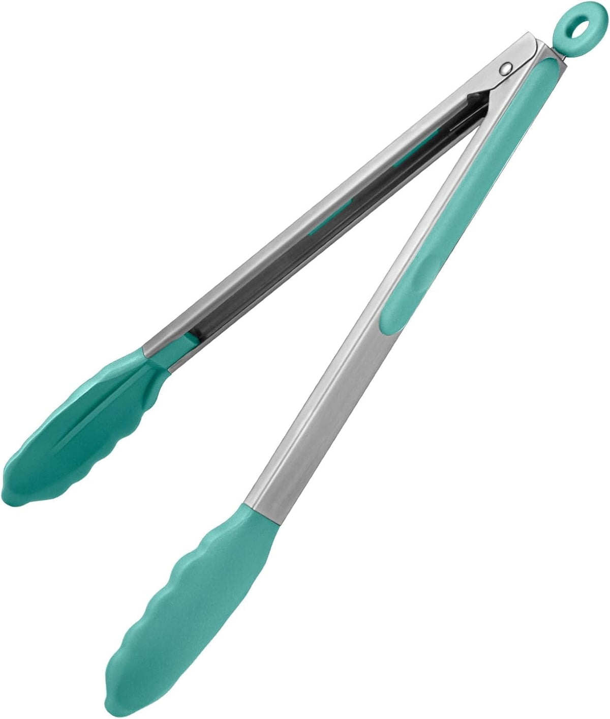 U-Taste Kitchen Tong for Cooking, 600ºF Heat-Resistant Non Stick Silicone Tips, Long Large Rubber Food Tong for Serving Grilling BBQ, 12in, Aqua Sky