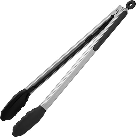 U-Taste Kitchen Tong for Cooking, 600ºF Heat-Resistant Silicone Tips, Extra Long Large Food Tong for Outdoor BBQ Grilling Grabbing, 16in, Black