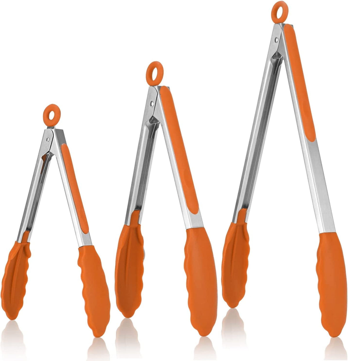 U-Taste 600ºF Heat-Resistant Kitchen Tongs for Cooking, Silicone Tong Utensils Set for Food Serving, Rubber Salad/Grill/BBQ Tongs, 7/9/12in, Orange
