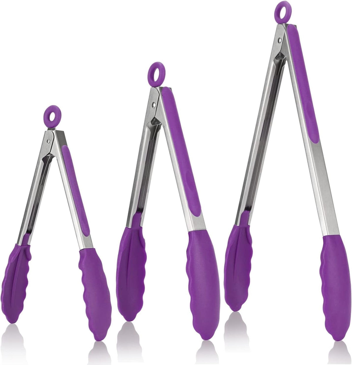 U-Taste 600ºF Heat-Resistant Kitchen Tongs for Cooking, Silicone Tong Utensils Set for Food Serving, Rubber Salad/Grill/BBQ Tongs, 7/9/12in, Purple