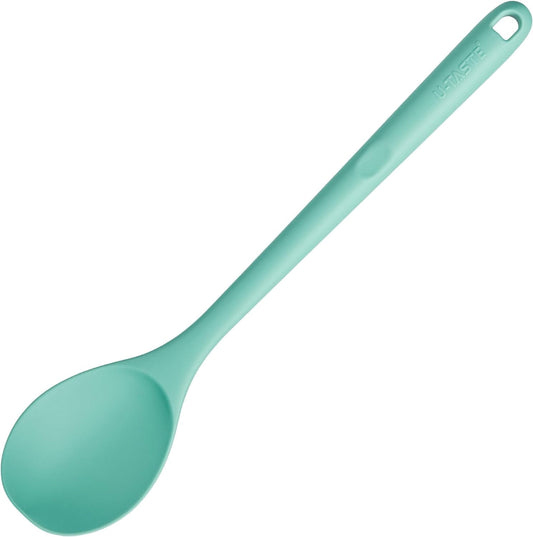 600°F Heat Resistant Silicone Spoon: U-Taste 13.6in Solid Kitchen Cooking Spoon, Nonstick BPA Free Large & Long Soup Rubber Utensil for Mixing, Serving, Stirring, Basting, for Pot Cookware (Aqua Sky)