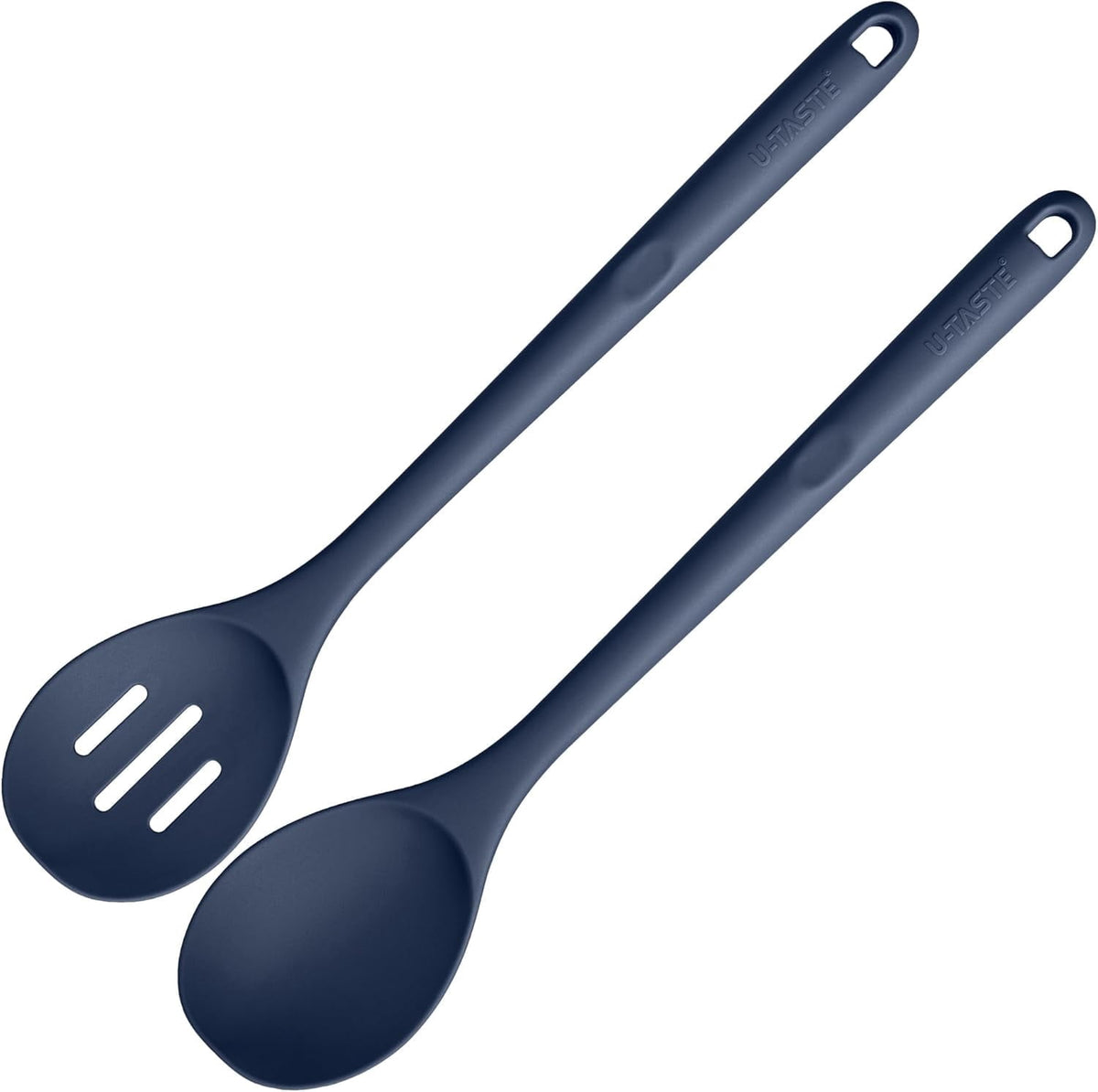 U-Taste 600°F Heat Resistant Silicone Spoons Set of 2, 13.3in Long Large Cooking Spoon, Kitchen Utensil for Mixing/Stirring/Serving, Midnight Blue
