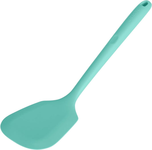 U-Taste 600°F Heat Resistant Silicone Turner, Solid Kitchen Spatula Cooking Utensil for Flipping Egg Pancake, 13.6" Long/3.7" Wide, Aqua Sky