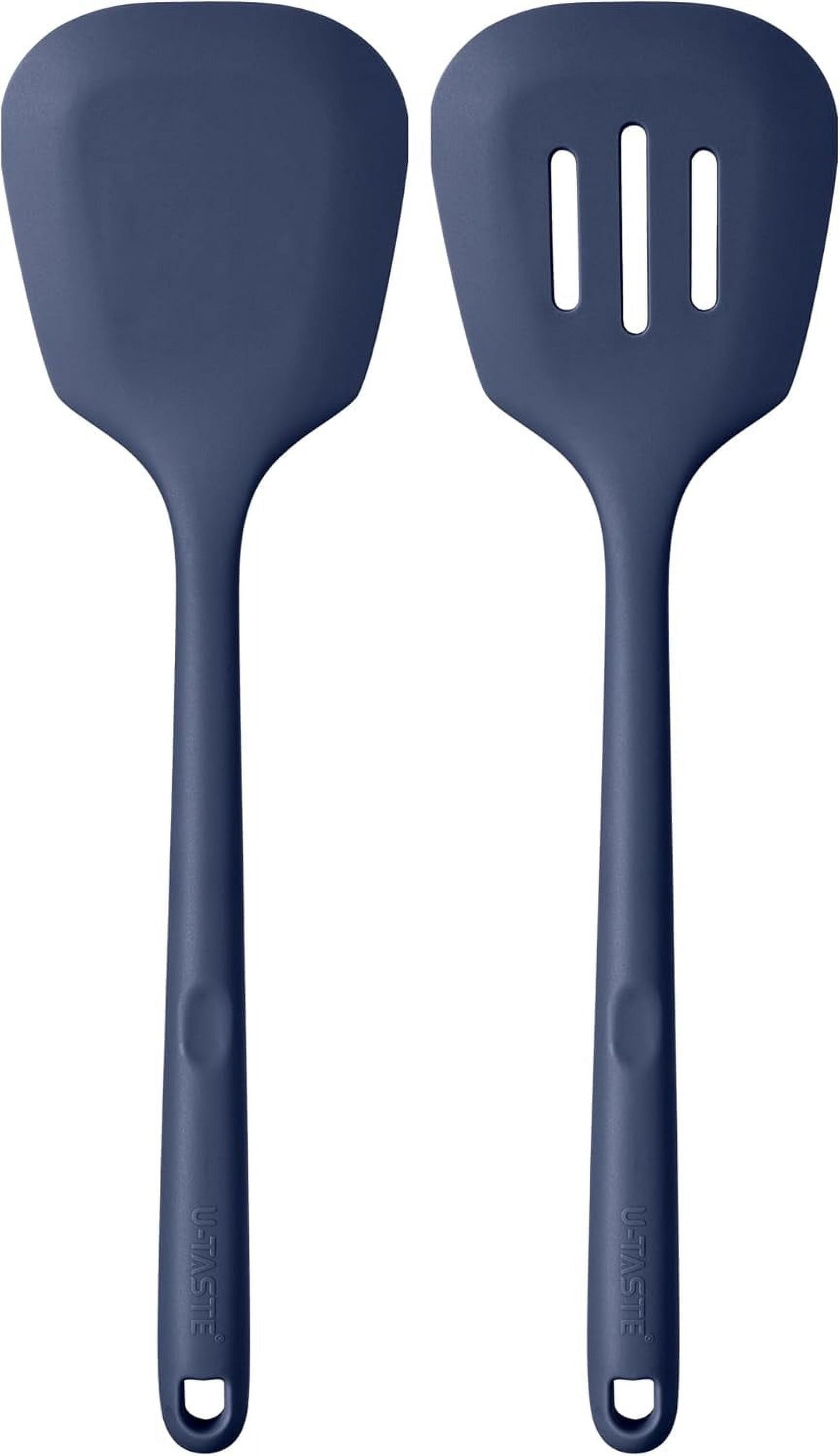 U-Taste 600°F Heat Resistant Silicone Turner Spatula Set of 2, Kitchen Cooking Utensils for Flipping Egg Pancake, 13.6" Long/3.7" Wide, Midnight Blue