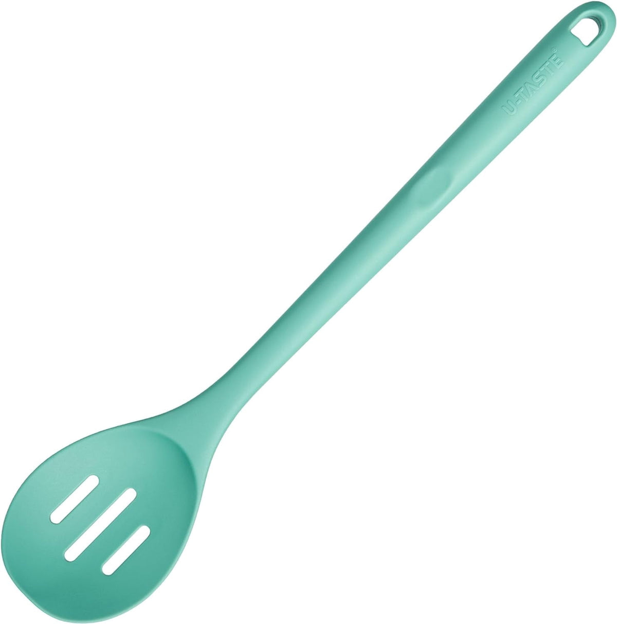 U-Taste 600°F Heat Resistant Silicone Slotted Spoon, 13.3in Long Large Cooking Spoon, Rubber Kitchen Utensil for Mixing/Stirring/Basting, Aqua Sky