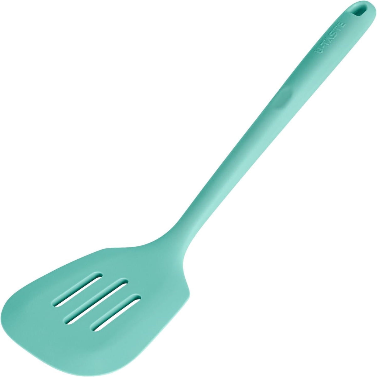 U-Taste 600°F Heat Resistant Silicone Turner, Slotted Kitchen Spatula Cooking Utensil for Flipping Egg Pancake, 13.6" Long/3.7" Wide, Aqua Sky