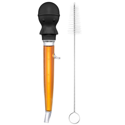 U-Taste 1.5oz Angled Turkey Baster for Cooking, 228.2°F Heat Resistant Food Grade Tritan & Silicone Octopus Bulb Baster, with a Cleaning Brush, Black