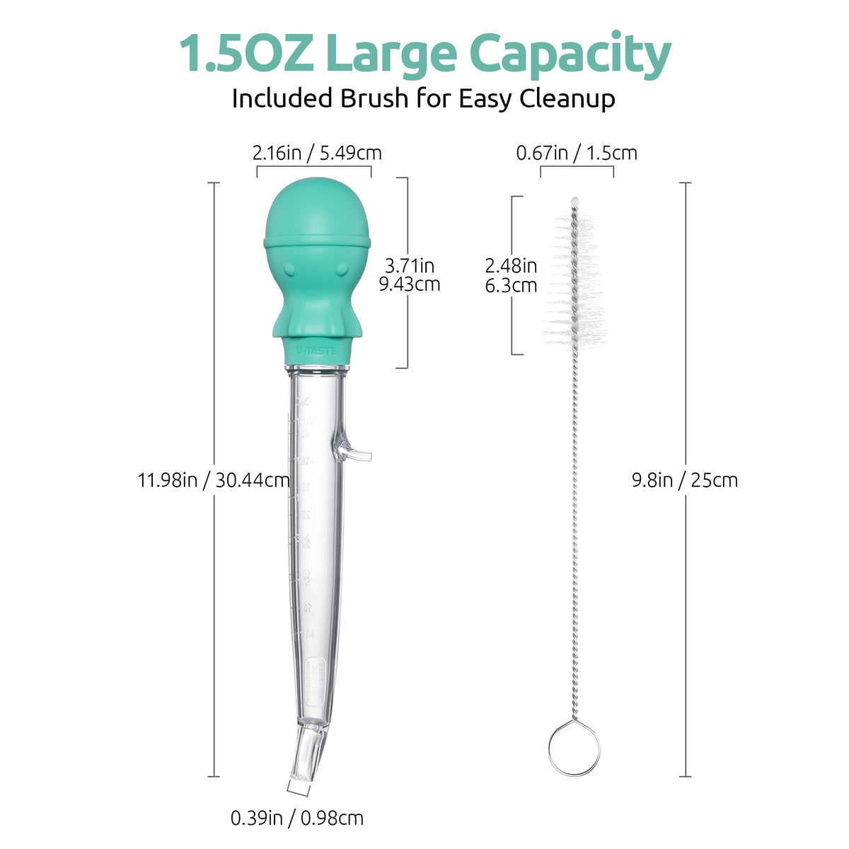 U-Taste 1.5oz Angled Turkey Baster for Cooking, 228.2°F Heat Resistant Food Grade Tritan & Silicone Octopus Bulb Baster, with Cleaning Brush, Aqua Sky