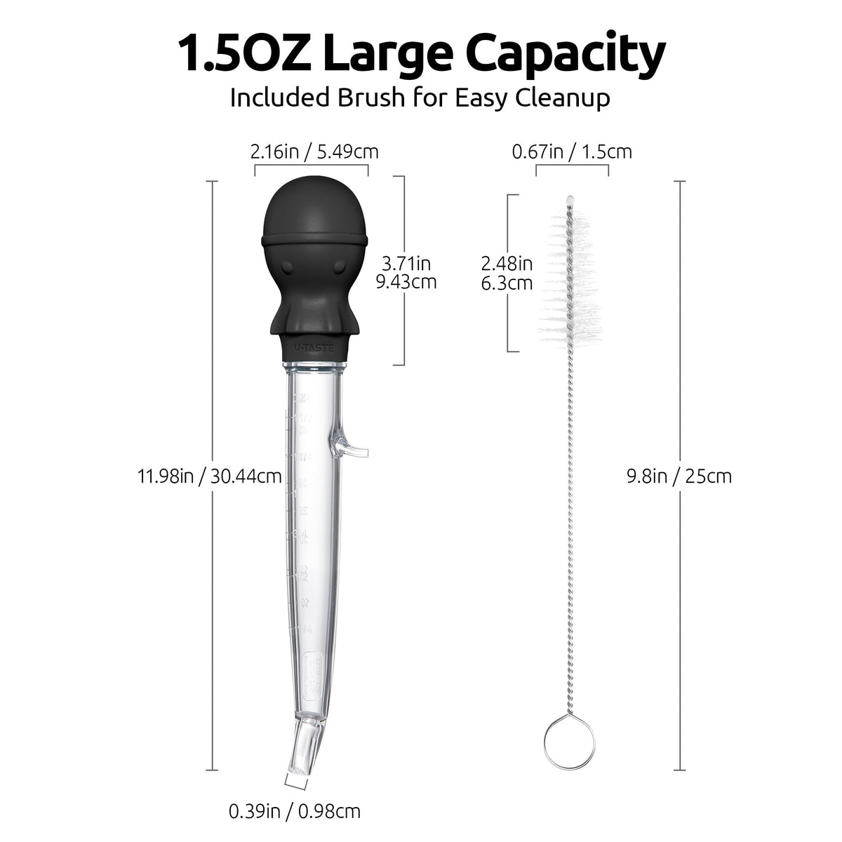 U-Taste 1.5oz Angled Turkey Baster for Cooking, 228.2°F Heat Resistant Food Grade Tritan & Silicone Octopus Bulb Baster, with a Cleaning Brush, Black