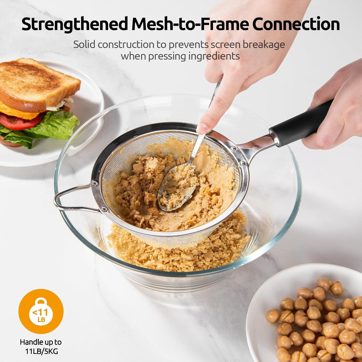 U-Taste Fine Mesh Strainer, 18/8 Stainless Steel Sieve Food Strainer, Kitchen Metal Colander for Rinsing Rice/Quinoa/Flour/Berry Seed, 4.73in, Black