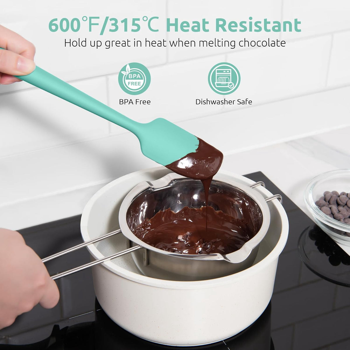 U-Taste Small Mini Silicone Spatula: 600ºF Heat-Resistant Food-Grade Tiny Jar Bowl Scraper, Non-Stick Seamless Flexible Baking Utensil, Aqua Sky