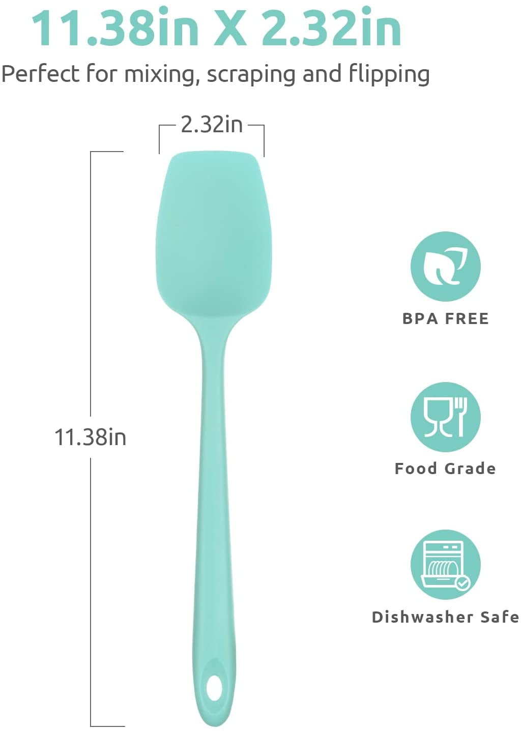 U-Taste Silicone Spoon Spatula, 600ºF High Heat Resistant Kitchen Spoons for Cooking Mixing Stirring, 11.38in Food Grade Rubber Spoonula, Aqua Sky