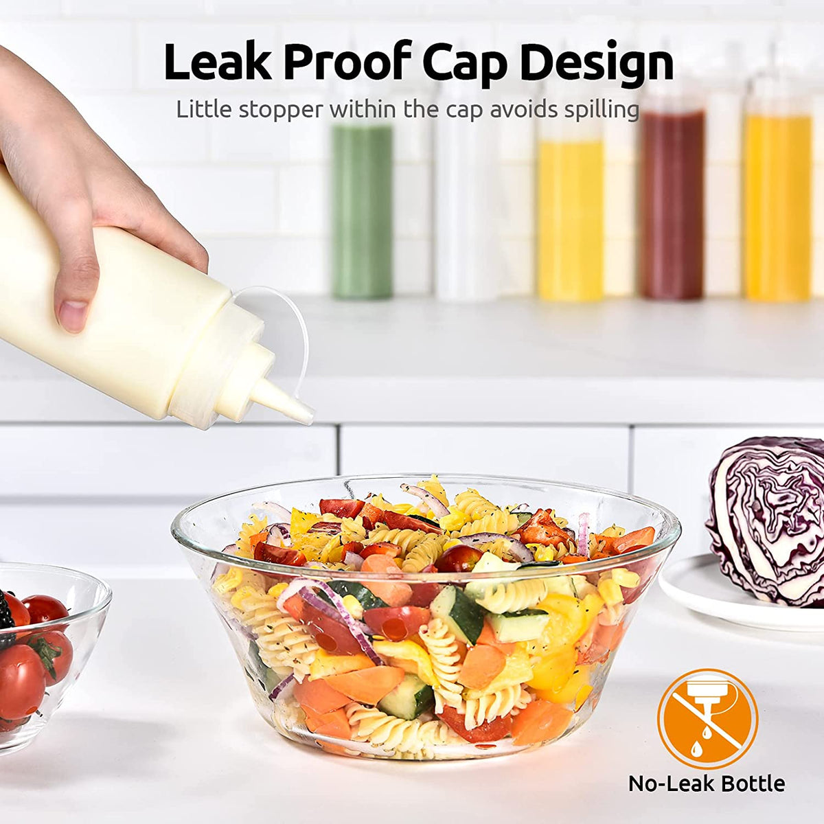 U-Taste Condiment Squeeze Bottles, Food Grade Plastic Sauce Container Squirt Bottle, Leakproof Oil Dispenser for Ketchup BBQ Salad Dressing, 24oz/6pcs