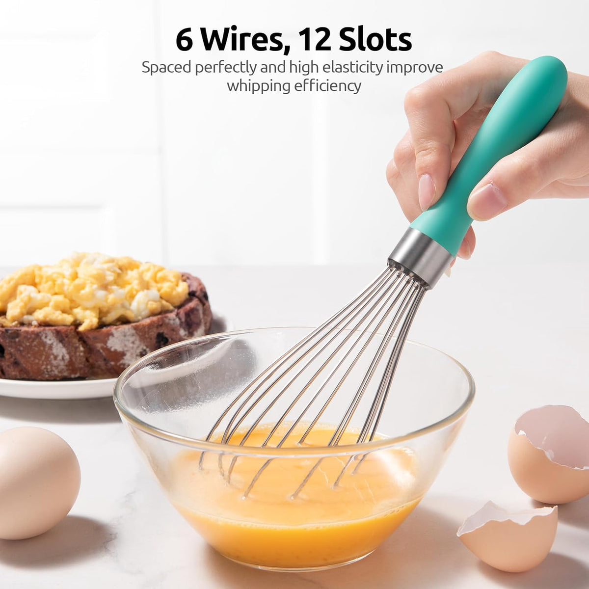 U-Taste Kitchen Wire Whisk for Cooking, 18/10 Stainless Steel Egg Beater with 6 Wires, Baking Tool for Whisking Mixing Stirring, Small, Aqua Sky
