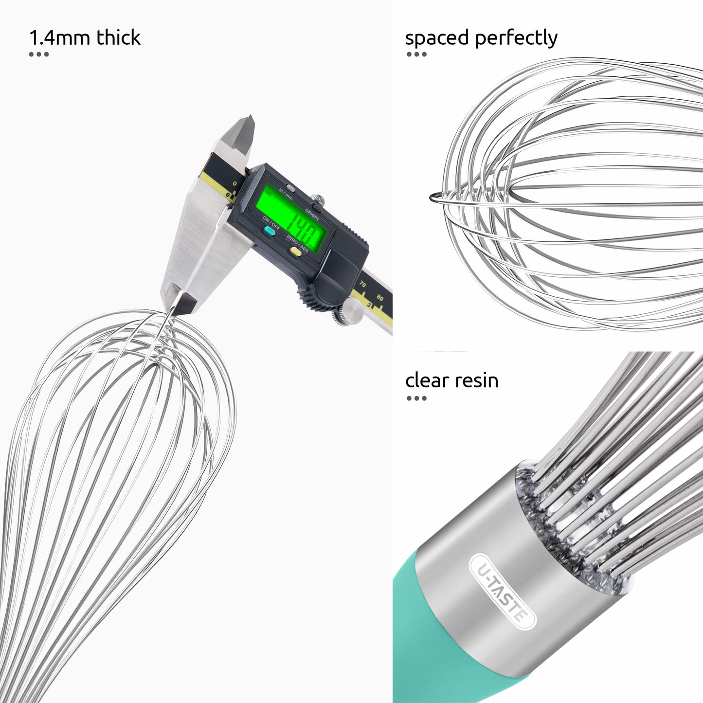 U-Taste Balloon Whisk for Cooking: 18/10 Stainless Steel Kitchen Wire Whisk, Medium Heavy Duty Egg Beater, Manual Baking Mixing Tool with 8 High Flex Wires for Stirring, Blending Sauce