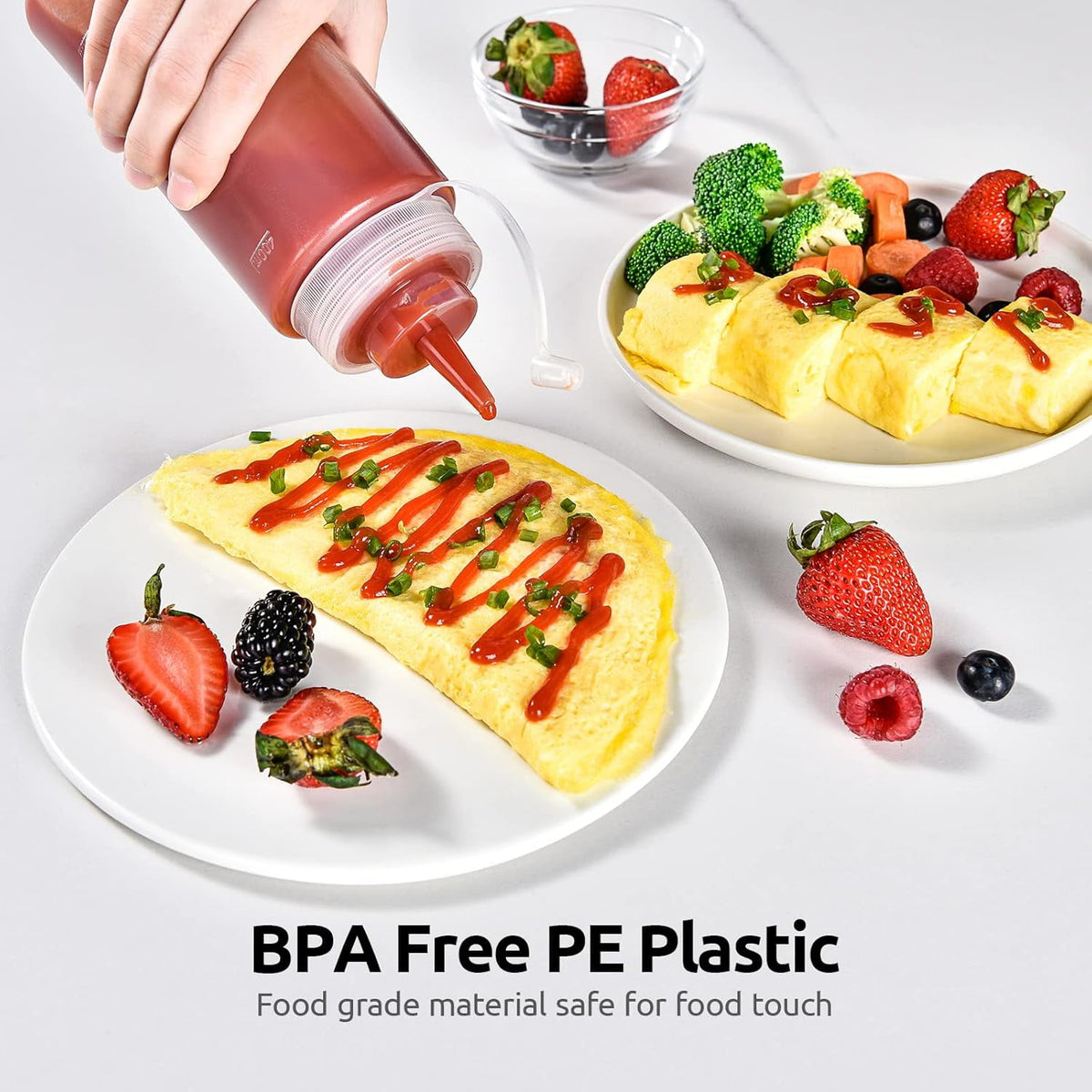 U-Taste Condiment Squeeze Bottles, Food Grade Plastic Sauce Container Squirt Bottle, Leakproof Oil Dispenser for Ketchup BBQ Salad Dressing, 16oz/6pcs