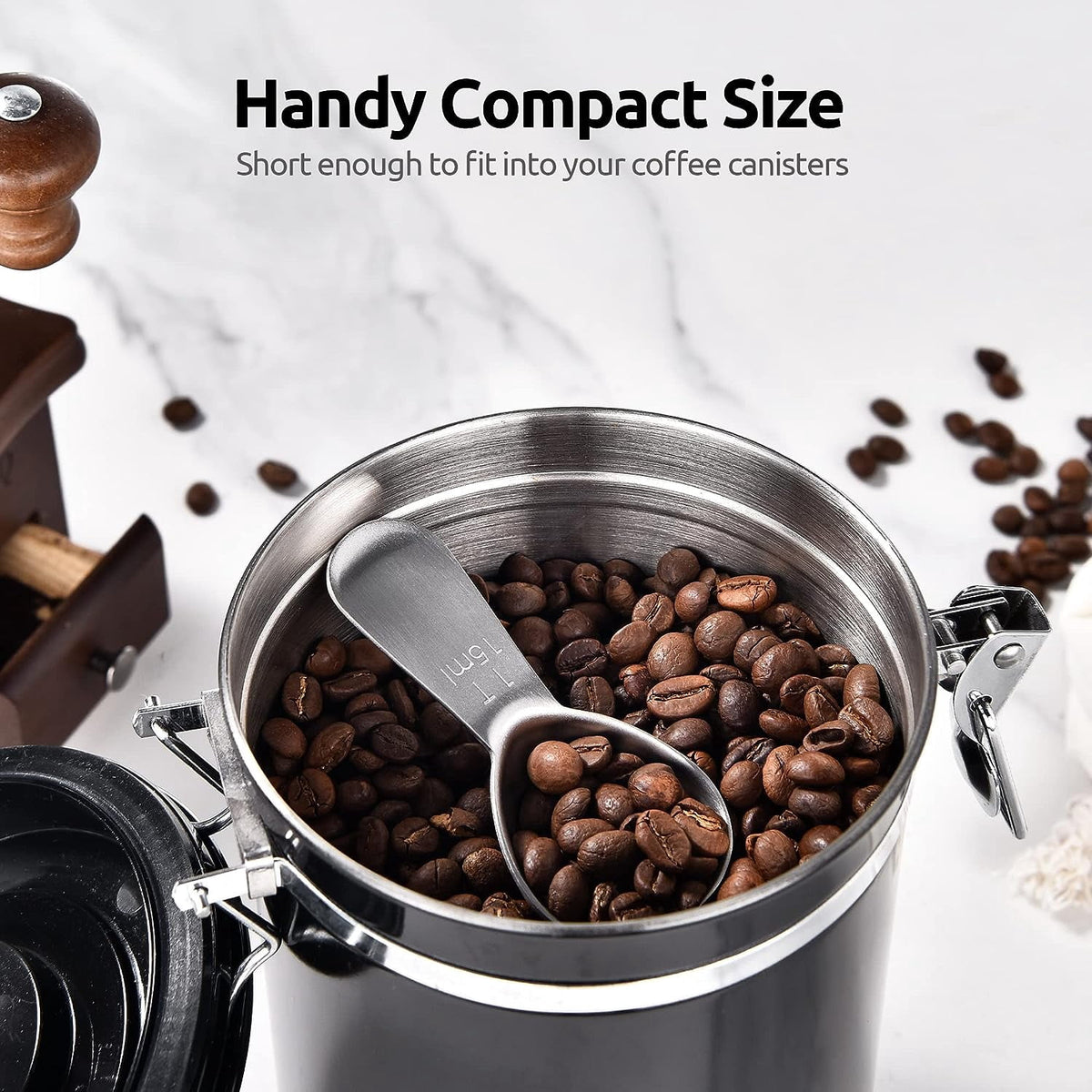 U-Taste 18/8 Stainless Steel Coffee Scoop, Durable Metal Measuring Spoon for Ground Coffee, Short Handle Tablespoon Scooper, 1 Tbsp Scoop Set of 2