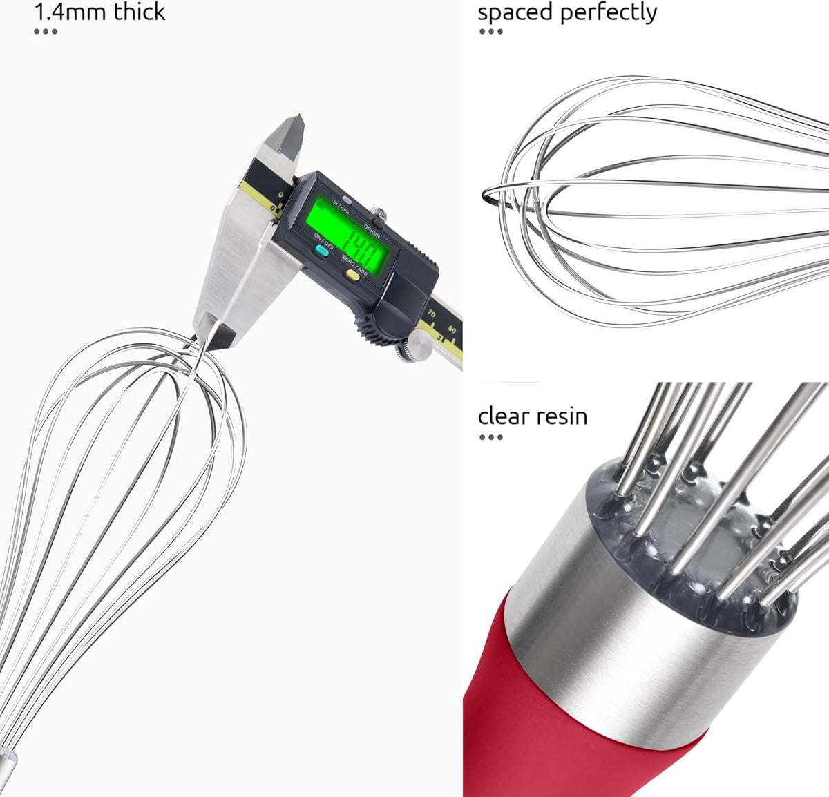 U-Taste Kitchen Wire Whisk for Cooking, 18/10 Stainless Steel Egg Beater with 6 Wires, Baking Tool for Whisking Mixing Stirring, Small, Red