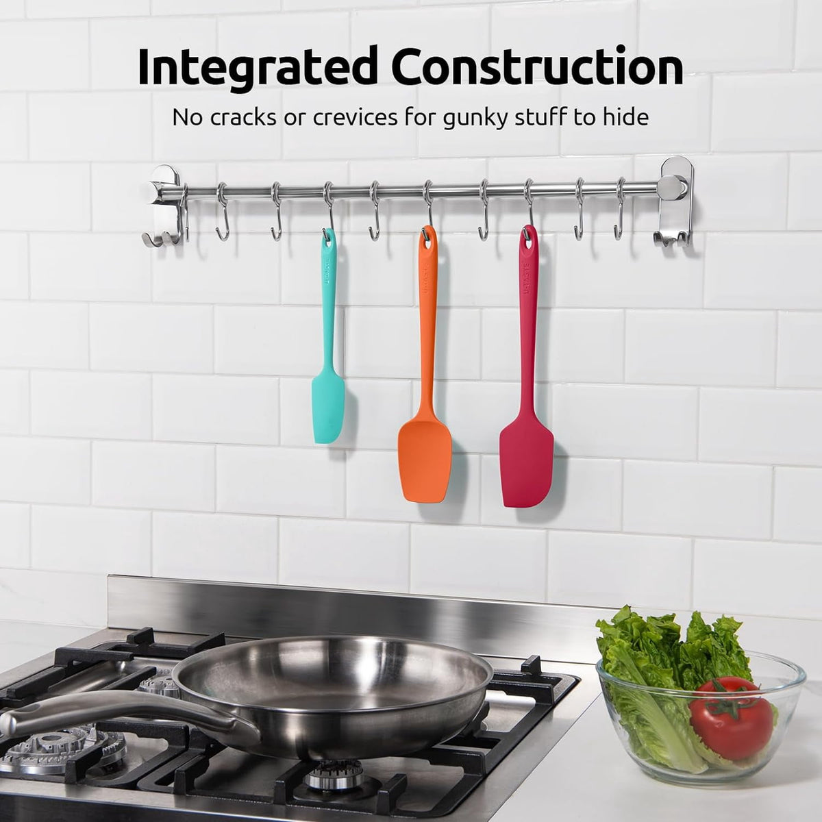 U-Taste Silicone Spatula Set of 3, 600°F High Heat Resistant Kitchen Cooking Utensils Baking Supplies, Food Grade Seamless Rubber Scraper, Colorful