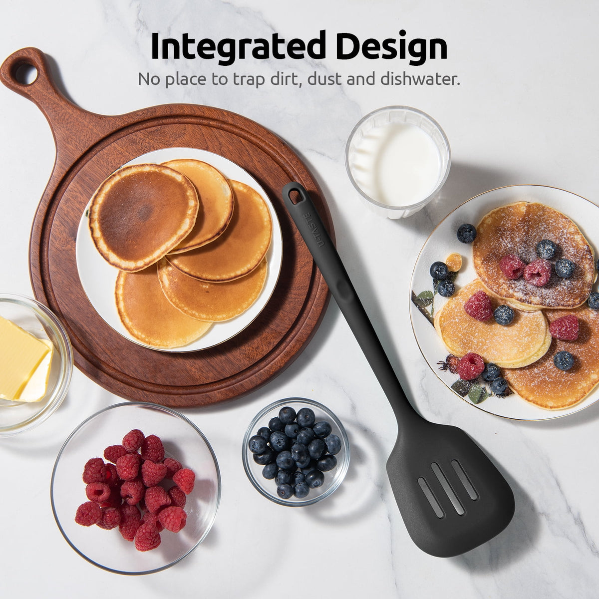 600°F Heat Resistant Slotted Turner: U-Taste 13.6in Silicone Kitchen Spatula Flipper, 3.85in Wide BPA Free Flexible Thin Rubber Cooking Utensil for Egg, Pancake, Cookie in Nonstick Cookware (Black)