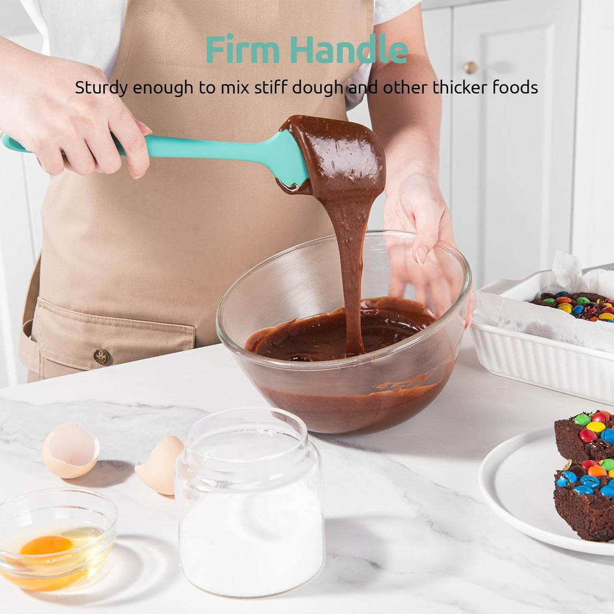 U-Taste Silicone Spatula Set of 4, 480°F Heat Resistant Kitchen Cooking Utensils Baking Supplies, Food Grade Seamless Rubber Scraper, Aqua Sky