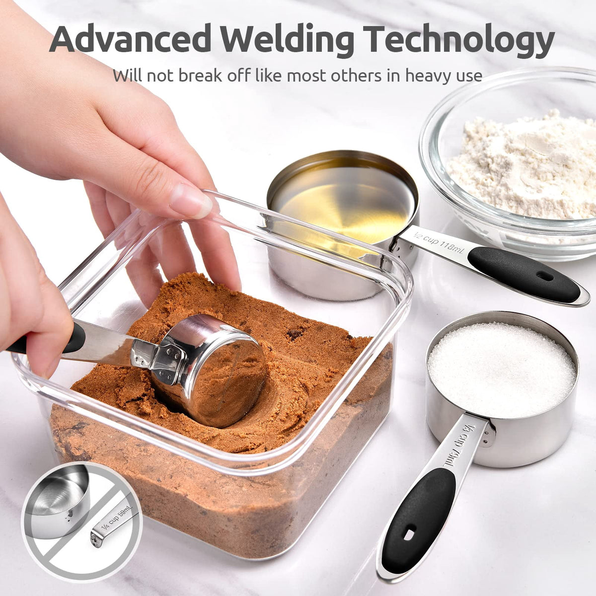 U-Taste 18/8 Stainless Steel Measuring Cups and Spoons Set, Metal Stacking Measure Set for Baking Cooking, Reinforced Welded Joints, 12Pcs, Black