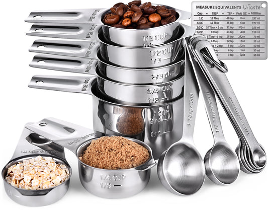 U-Taste Measuring Cups and Spoons Set of 15 in 18/8 Stainless Steel