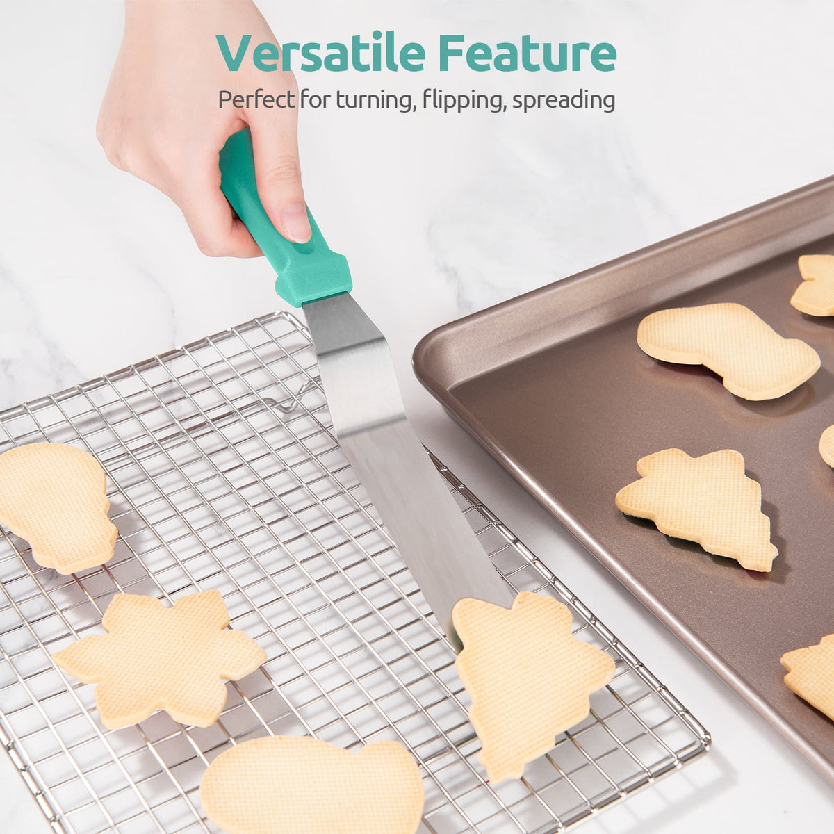 U-Taste Offset Icing Spatula Set of 3, Cake Frosting Spreader, 420 Stainless Steel Angled Spatula with 6/8/10in Blade for Cake Decorating, Aqua Sky