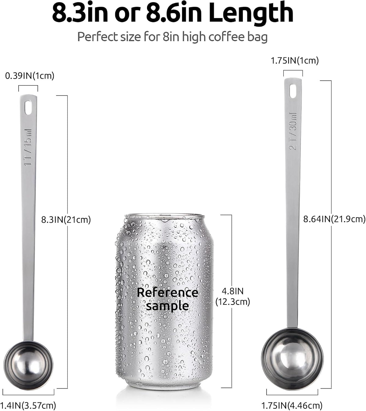 U-Taste Great Coffee Scoop 1 Tablespoon: 18/8 Stainless Steel Measuring Scooper for Ground Coffee, Bean, Powder, Espresso, 8.3 inch Long Handle Metal Meaure Spoon for Canister, Jar