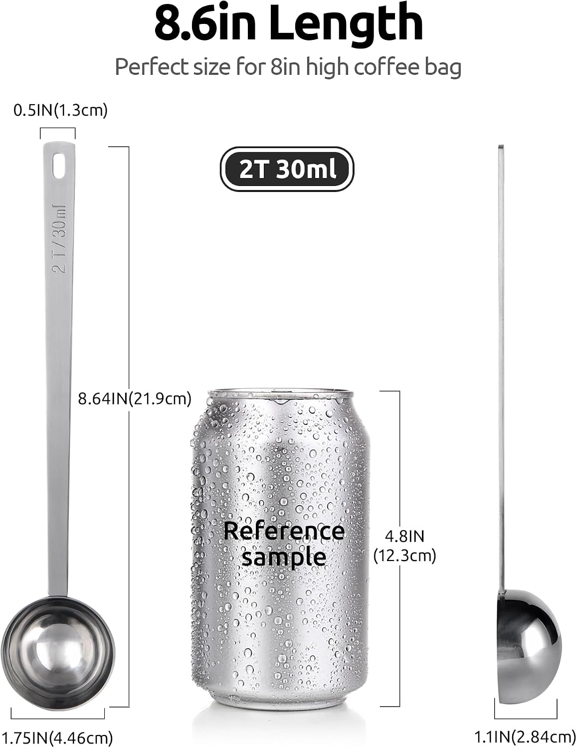 U-Taste Great Coffee Scoop 1 Tablespoon: 18/8 Stainless Steel Measuring Scooper for Ground Coffee, Bean, Powder, Espresso, 8.3 inch Long Handle Metal Meaure Spoon for Canister, Jar