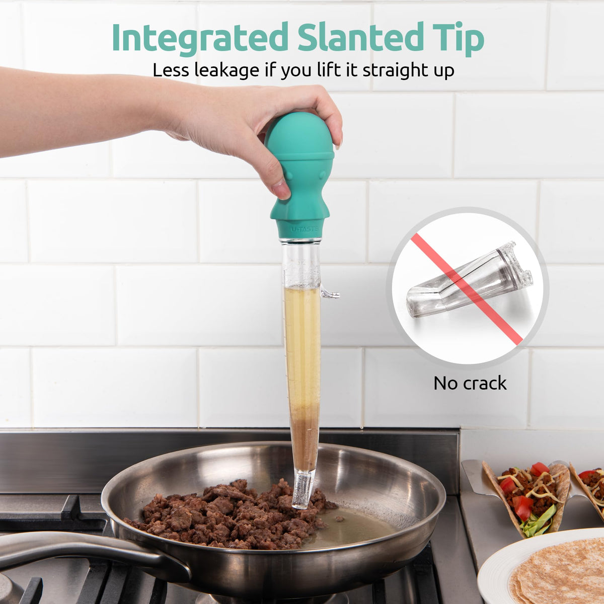 U-Taste 1.5oz Angled Turkey Baster for Cooking, 228.2°F Heat Resistant Food Grade Tritan & Silicone Octopus Bulb Baster, with Cleaning Brush, Aqua Sky