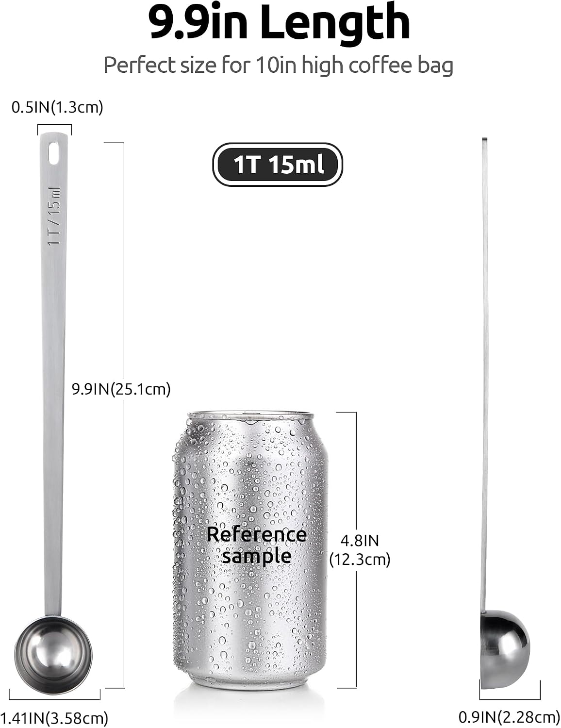 U-Taste Great Coffee Scoop 1 Tablespoon: 18/8 Stainless Steel Measuring Scooper for Ground Coffee, Bean, Powder, Espresso, 8.3 inch Long Handle Metal Meaure Spoon for Canister, Jar