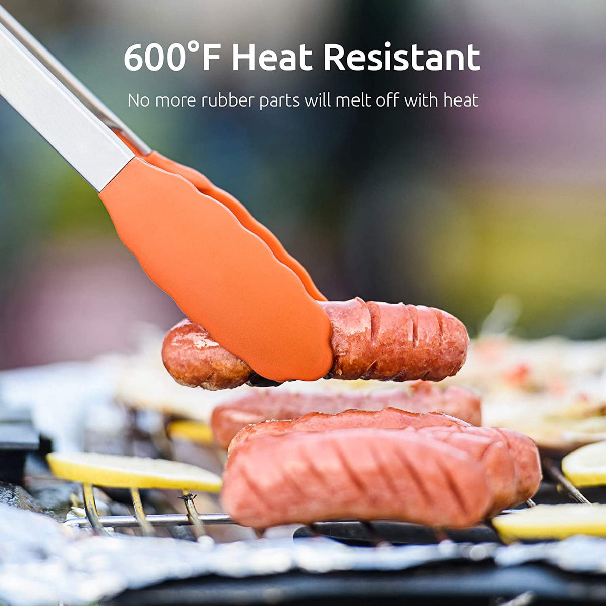 U-Taste 600ºF Heat-Resistant Kitchen Tongs for Cooking, Silicone Tong Utensils Set for Food Serving, Rubber Salad/Grill/BBQ Tongs, 7/9/12in, Orange