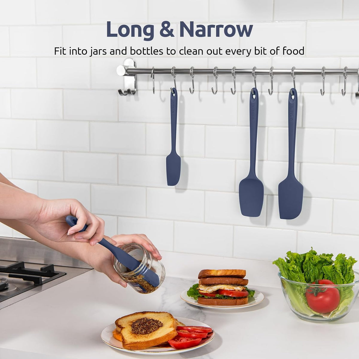 U-Taste 480°F High Heat Resistant Silicone Spatula Set of 4, BPA-Free Food Grade Kitchen Cooking Baking Mixing One Piece Seamless Flexible Rubber Scraper for Nonstick Cookware (Midnight Blue)
