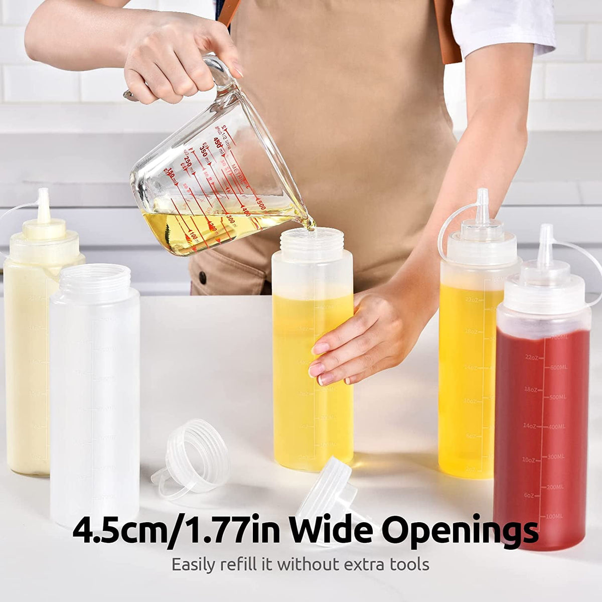 U-Taste Condiment Squeeze Bottles, Food Grade Plastic Sauce Container Squirt Bottle, Leakproof Oil Dispenser for Ketchup BBQ Salad Dressing, 24oz/6pcs