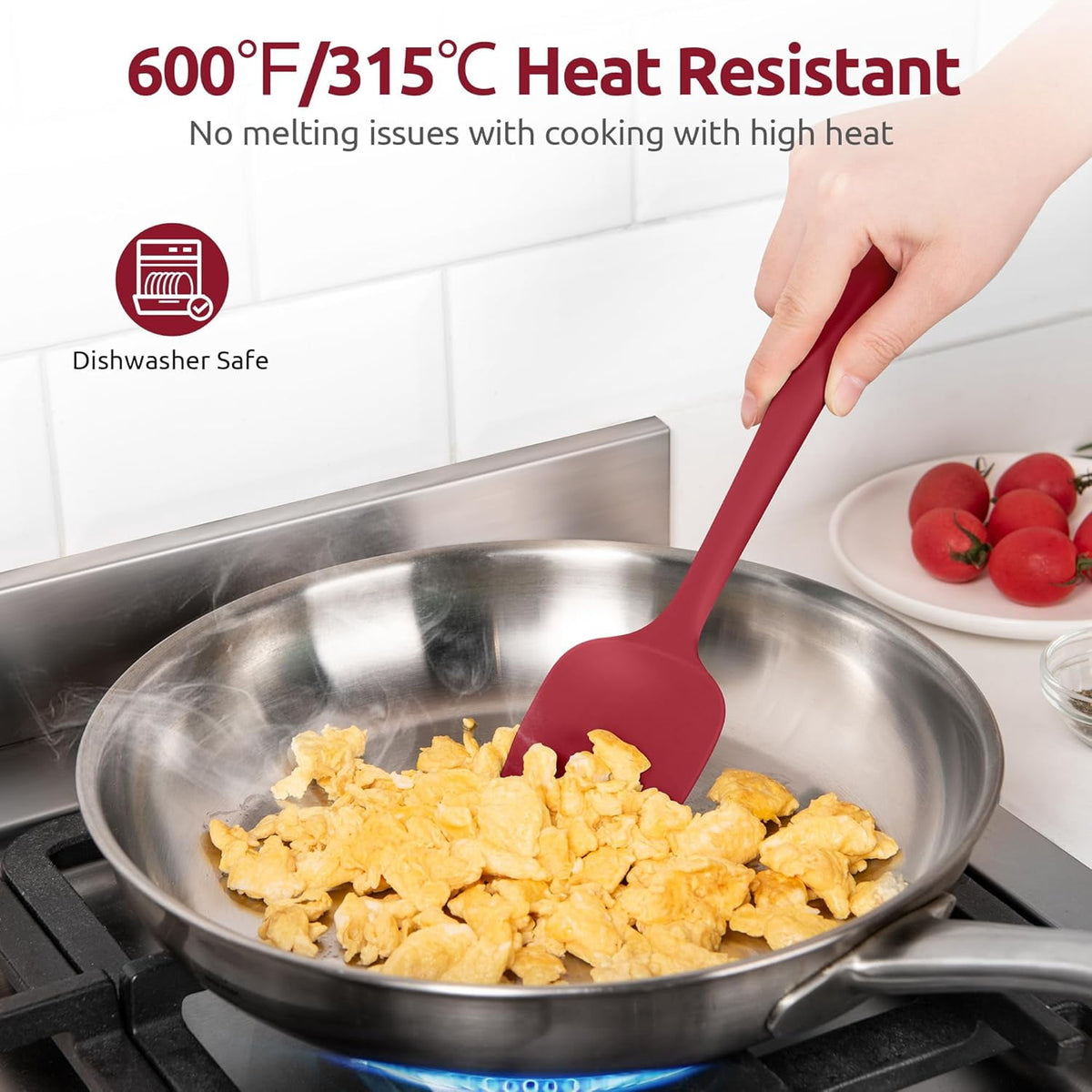 U-Taste 600ºF Heat Resistant Silicone Cooking Spoons Set, Baking Spoon Spatula & Cooking Scoop Spoonula, Kitchen Utensils for Serving Scooping, Red