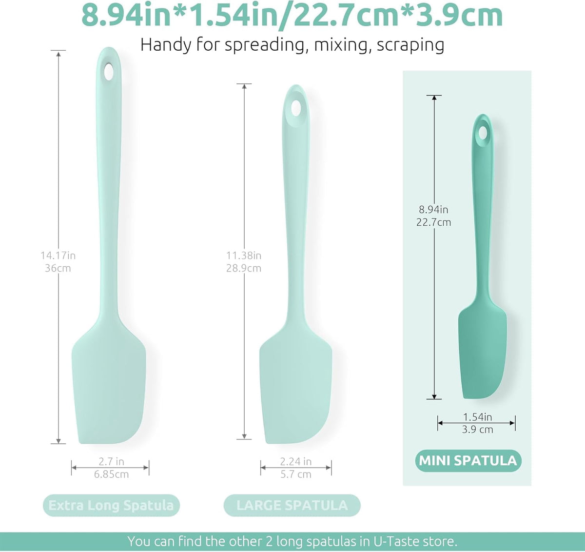 U-Taste Small Mini Silicone Spatula: 600ºF Heat-Resistant Food-Grade Tiny Jar Bowl Scraper, Non-Stick Seamless Flexible Baking Utensil, Aqua Sky