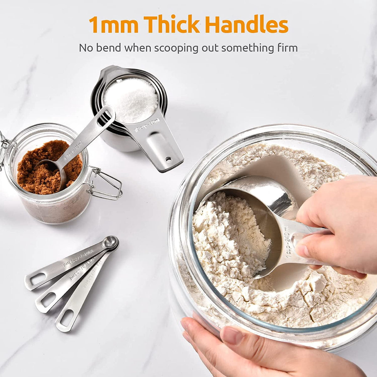 U-Taste Measuring Cups and Spoons Set, 18/8 Stainless Steel Kitchen Gadgets (7 Metal Measure Cups, 7 Measuring Spoons, 1 Magnetic Conversion Chart)