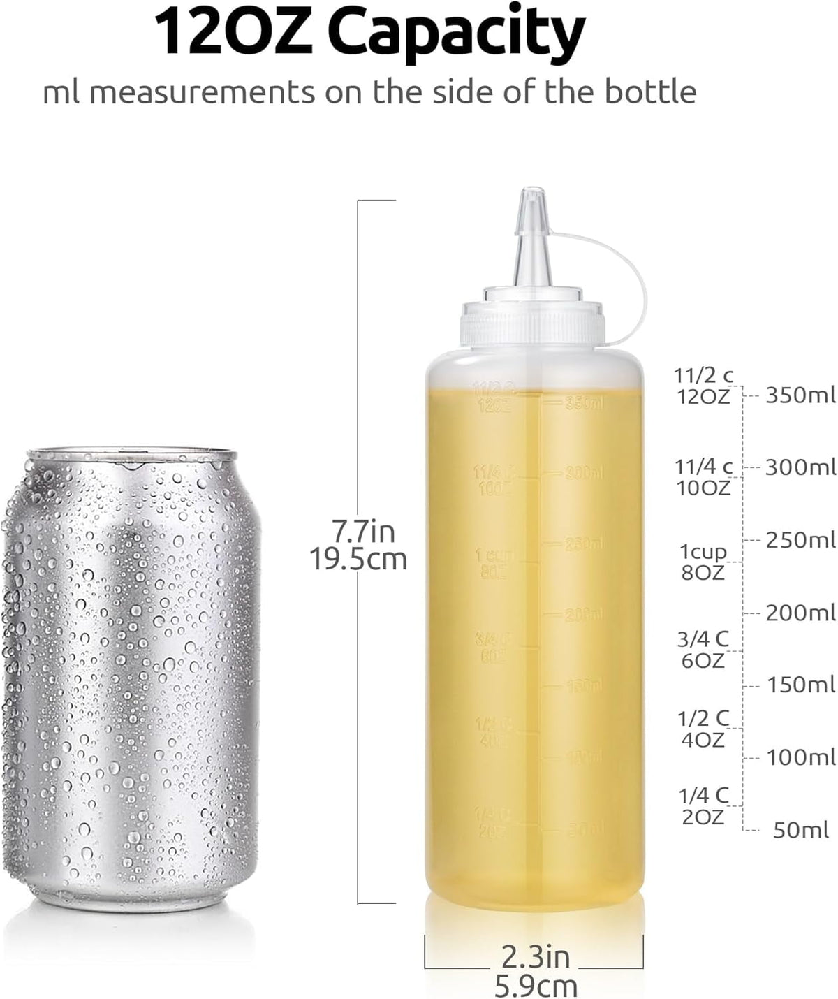 U-Taste Condiment Squeeze Bottles, Food Grade Plastic Sauce Container Squirt Bottle, Leakproof Oil Dispenser for Ketchup BBQ Salad Dressing, 12oz/6pcs