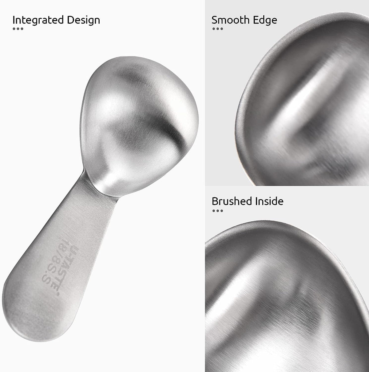 U-Taste 18/8 Stainless Steel Coffee Scoop, Durable Metal Measuring Spoon for Ground Coffee Bean, Short Handle Tablespoon Scooper, 1 & 2 Tbsp Scoop